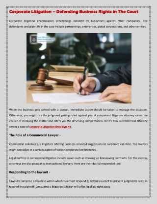 Corporate Litigation – Defending Business Rights in The Court