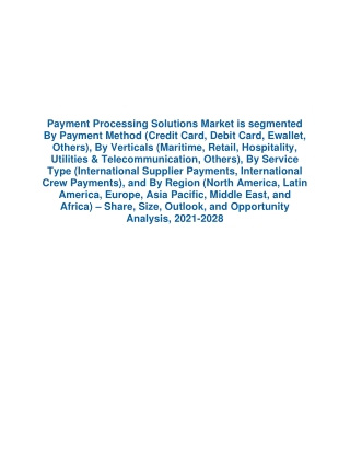 Payment Processing Solutions Market Demand Strategy Report 2022