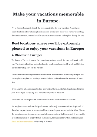 Make your vacations memorable in Europe