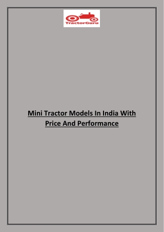 Mini Tractor Models In India With Price And Performance