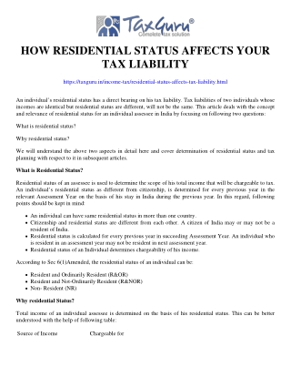 How residential status affects your tax liability