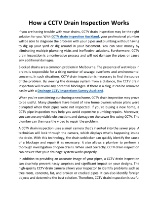 How a CCTV Drain Inspection Works