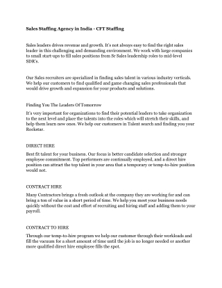 Sales Staffing Agency in India - CFT Staffing