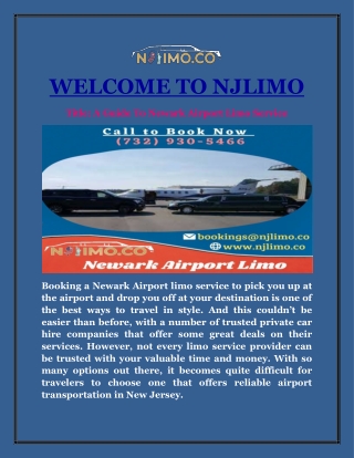 A Guide To Newark Airport Limo Service