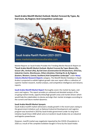 Saudi Arabia Manlift Market Research Report 2021-2027