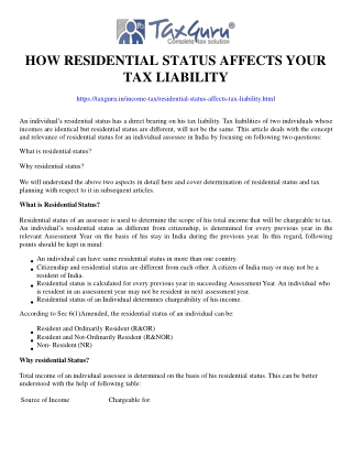 How residential status affects your tax liability