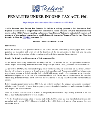 Penalties under Income-Tax Act, 1961