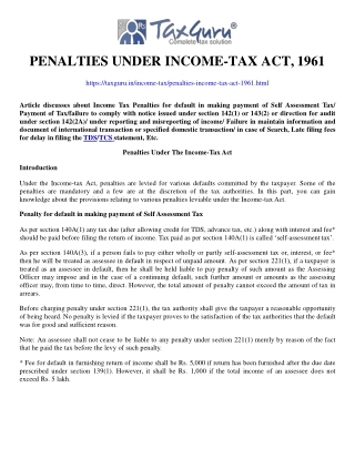 Penalties under Income-Tax Act, 1961