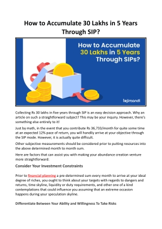 How to Accumulate 30 Lakhs in 5 Years Through SIP