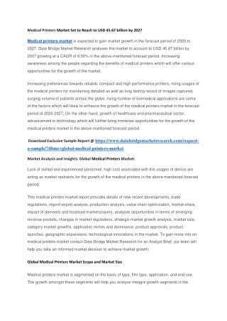 Medical Printers Market Set to Reach to USD 45.67 billion by 2027