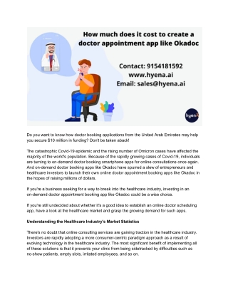 How much does it cost to create a doctor appointment app like Okadoc