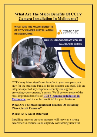 What Are The Major Benefits Of CCTV Camera Installation In Melbourne?