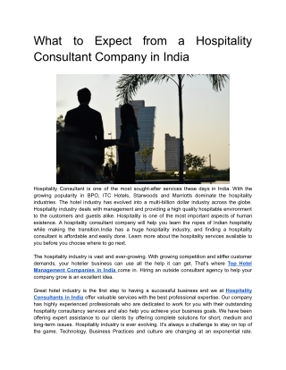 What to Expect from a Hospitality Consultant Company in India