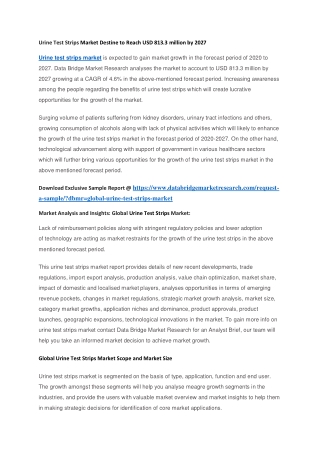 Urine Test Strips Market Destine to Reach USD 813.3 million by 2027