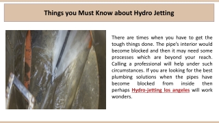 Things you Must Know about Hydro Jetting