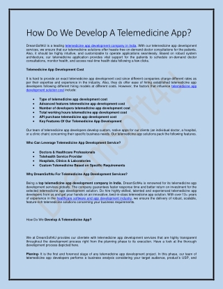 How Do We Develop A Telemedicine App