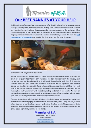 Our BEST NANNIES AT YOUR HELP