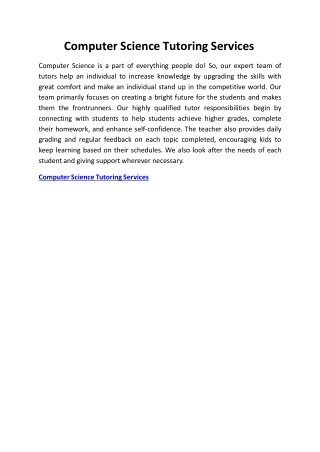Computer Science Tutoring Services