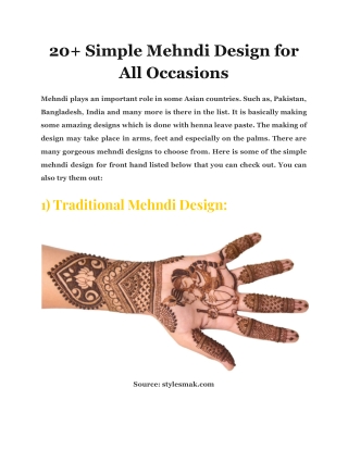 20  Simple Mehndi Design for All Occasions