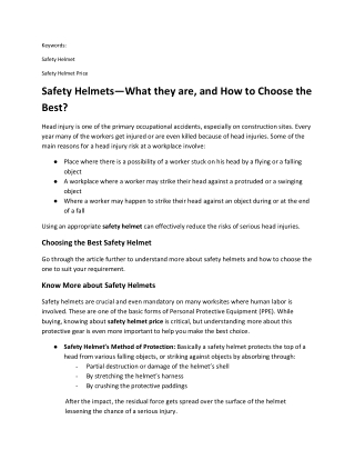 Safety Helmets—What they are, and How to Choose the Best?
