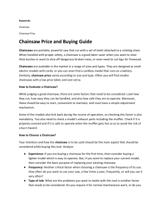 Chainsaw Price and Buying Guide