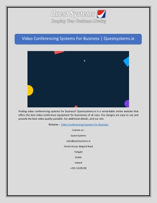 Video Conferencing Systems For Business | Questsystems.ie