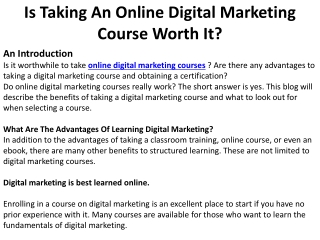 Is Taking An Online Digital Marketing Course Worth it