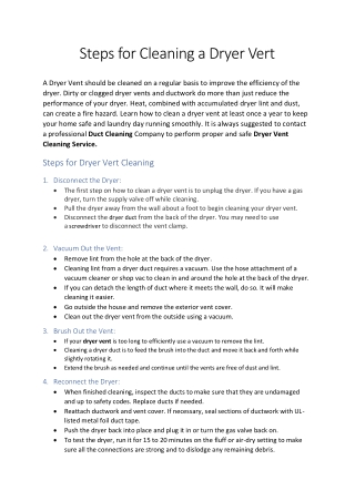 Steps for Cleaning a Dryer Vert - EDCM