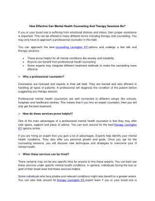 How Effective Can Mental Health Counseling And Therapy Sessions Be?