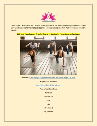 200-hour Yoga Teacher Training Course in Rishikesh | Yogavillagerishikesh.com