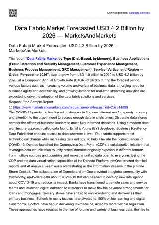 Data Fabric Market Forecasted USD 4.2 Billion by 2026 — MarketsAndMarkets