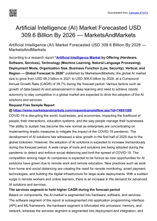 Artificial Intelligence (AI) Market Forecasted USD 309.6 Billion By 2026