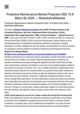 Predictive Maintenance Market Projected USD 15.9 Billion By 2026