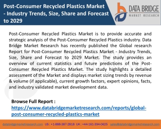 Post-Consumer Recycled Plastics Market  - Industry Trends, Size, Share and Forecast to 2029