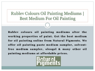 Rublev Colours Oil Painting Mediums | Best Medium For Oil Painting