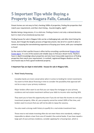 12 Important Tips while Buying a Property in Niagara Falls Canada