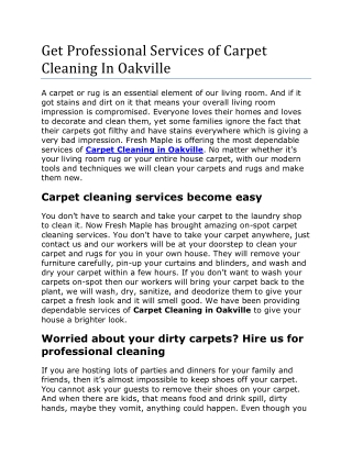 Get Professional Services of Carpet Cleaning In Oakville