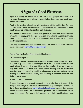 9 Signs of a Good Electrician