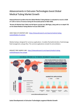 Advancements in Extrusion Technologies boost Global Medical Tubing Market Growth