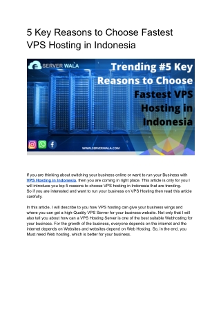 Trending #5 Key Reasons to Choose Fastest VPS Hosting in Indonesia