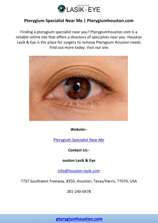 Pterygium Specialist Near Me | Pterygiumhouston.com