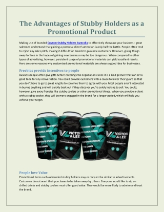 The Advantages of Stubby Holders as a Promotional Product