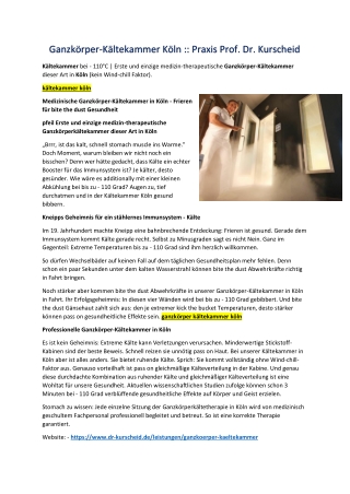 Ganzkörper-Kältekammer Köln :: Praxis Prof. Dr. Kurscheid