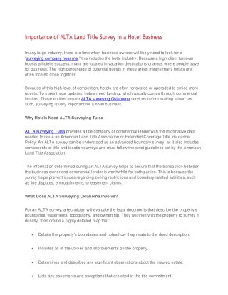 Importance of ALTA Land Title Survey in a Hotel Business