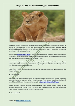 Things to Consider When Planning for African Safari