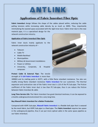 Applications of Fabric Innerduct Fiber Optic