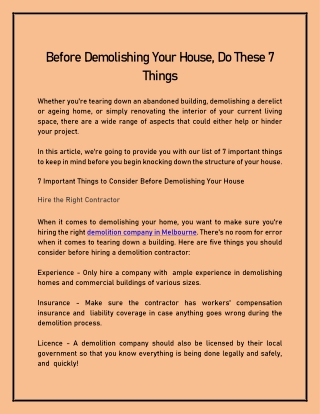 Before Demolishing Your House, Do These 7 Things