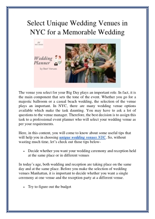 Select Unique Wedding Venues in NYC for a Memorable Wedding