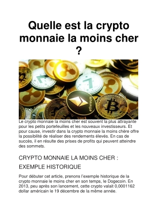 Comment connaître la crypto-monnaie la moins chère ?