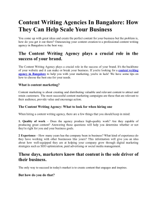 How Can Content Writing Agencies in Bangalore Help You Scale Your Business